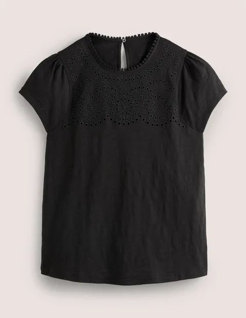 Cutwork Flutter T-Shirt Black Women Boden, Black