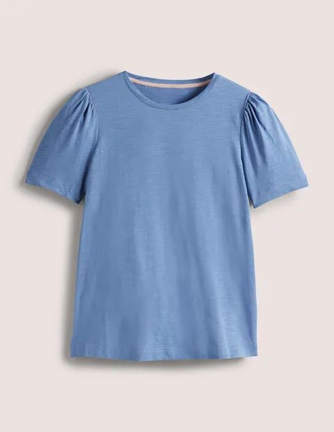 Puff Sleeve Cotton T-Shirt Blue Women Boden, Riviera Blue