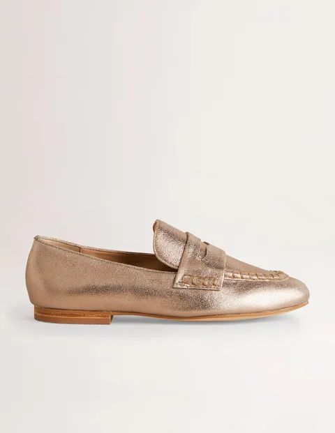 Suede Penny Loafers Metalic Gold Women Boden, Gold Metallic