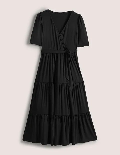 Tiered Wrap Jersey Maxi Dress Black Women Boden, Black