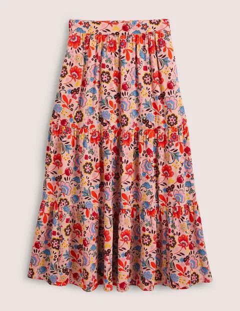 Tiered Midi Skirt Pink Women Boden, Milkshake, Pretty Paradise