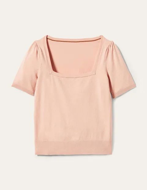 Cotton Square Neck Knitted Top Pink Women Boden, Pink Frosting
