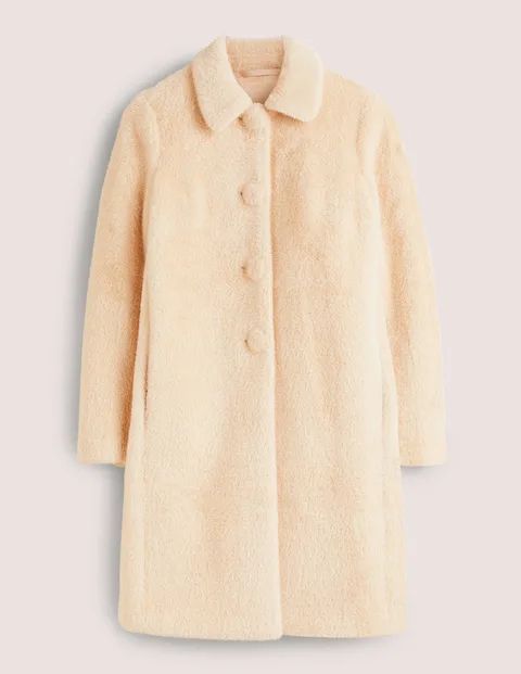 Faux Fur Collared Coat Ivory Women Boden, Natural