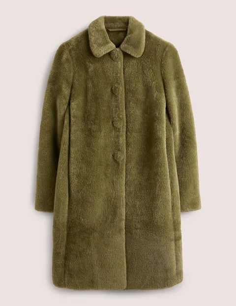 Faux Fur Collared Coat Green Women Boden, Basil Green