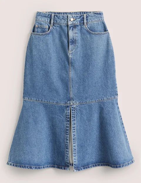 Flared Denim Midi Skirt Denim Women Boden, Light Vintage