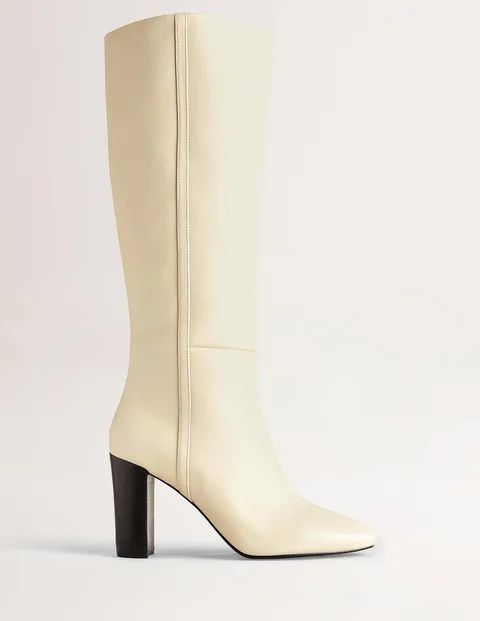 Knee High Leather Boots White Women Boden, Off White