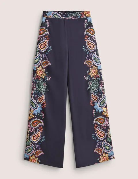 Pull On Fluid Trousers Navy Women Boden, French Navy, Paisley Charm