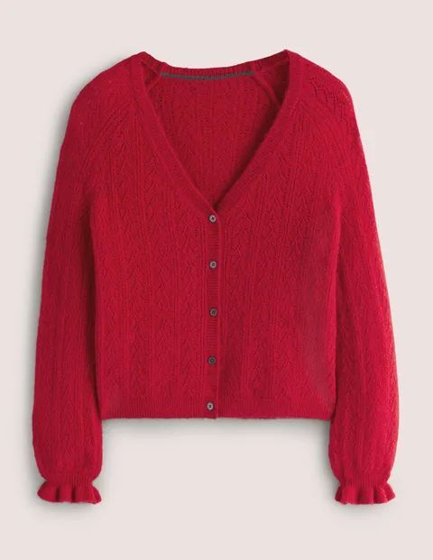 Fluffy Pointelle Cardigan Red Women Boden, Ruby Red