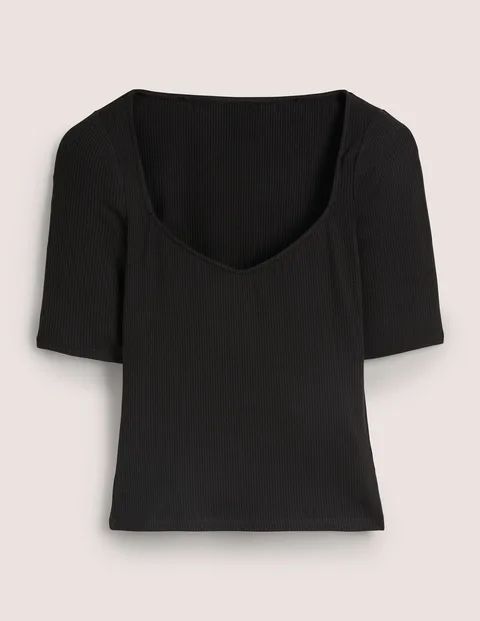 Soft Ribbed Sweetheart T-shirt Black Women Boden, Black