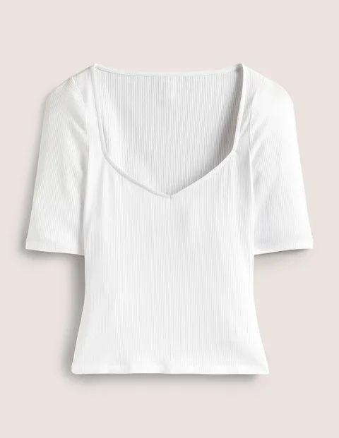 Soft Ribbed Sweetheart T-shirt White Women Boden, White