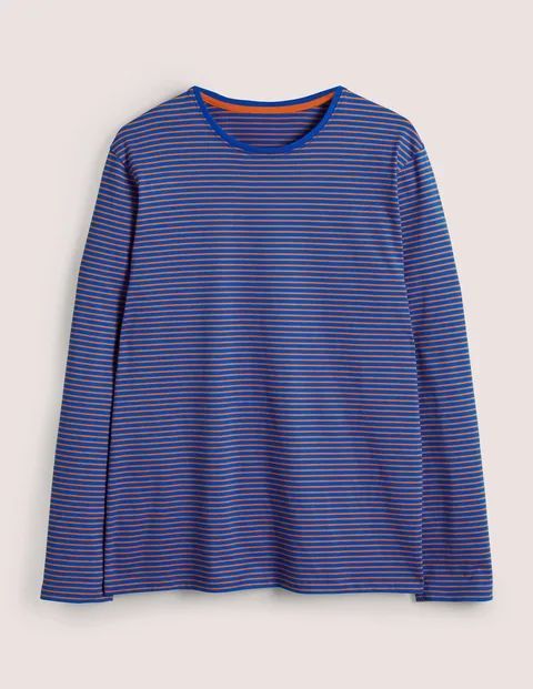 Classic Long-Sleeved T-shirt Blue Christmas Boden, Blue/Red Stripe