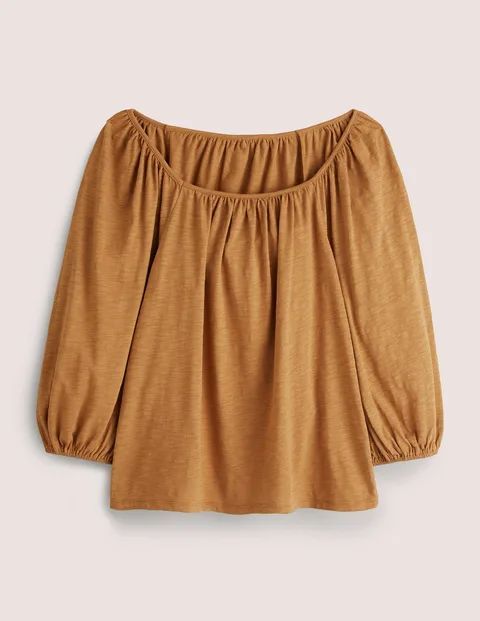 Blouson Sleeve Cotton Top Brown Women Boden, Butterscotch Brown