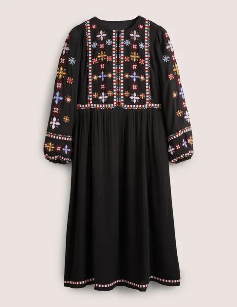 Embroidered Midi Dress Black Women Boden, Black