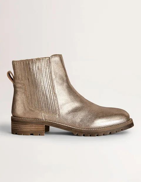 Gusset Detail Chelsea Boots Gold Women Boden, Gold Suede