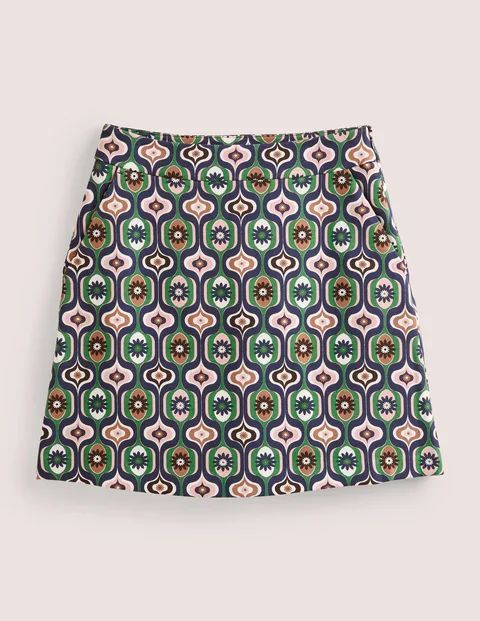 Jersey A-Line Mini Skirt Multicouloured Women Boden, Multi, Geo Swirl