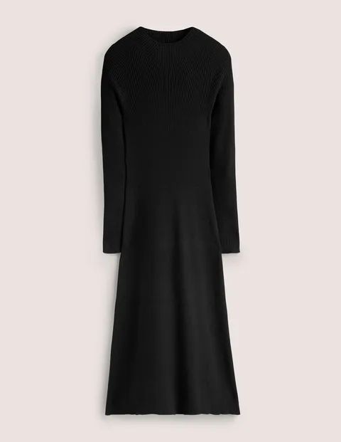 Ribbed Knitted Midi Dress Black Women Boden, Black