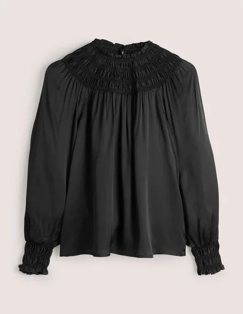 Smocked Yoke Detail Top Black Women Boden, Black