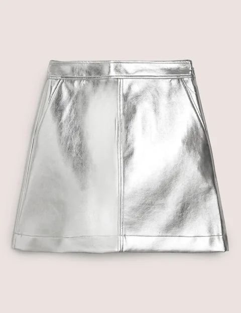 Metallic A-line Mini Skirt Silver Women Boden, Silver