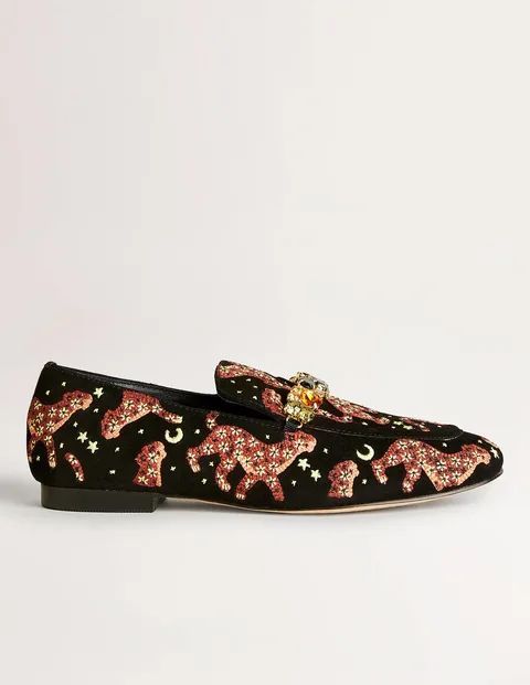 Embellished Trim Loafers Black Women Boden, Black Embroidered Cheetah
