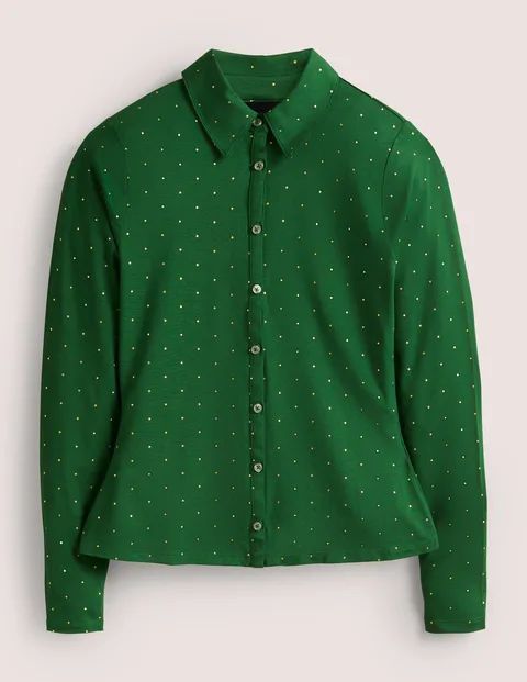 Fitted Jersey Shirt Green Women Boden, Hunter Green, Foil Dot