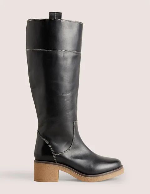 Crepe Sole Knee High Boots Black Women Boden, Black Leather