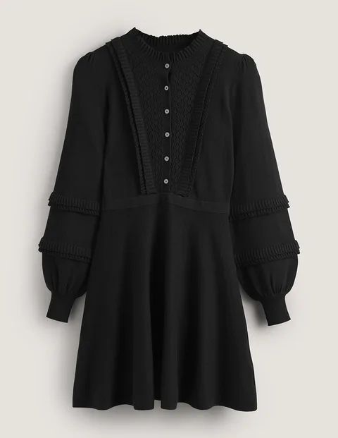 Frill Knitted Mini Dress Black Women Boden, Black