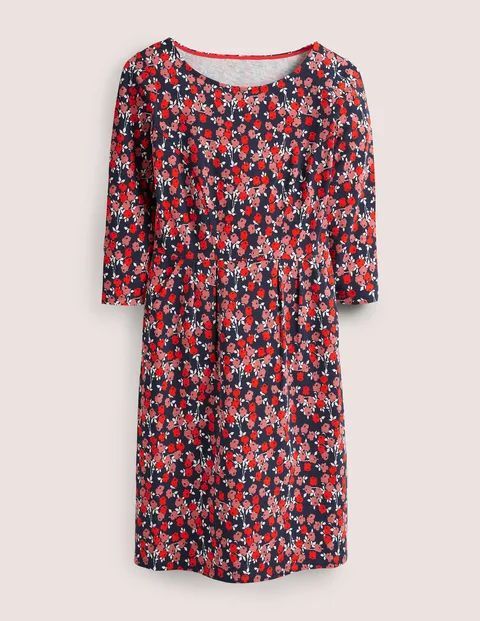 Penny Jersey Dress Red Women Boden, Cherry Red, Abstract Sprig