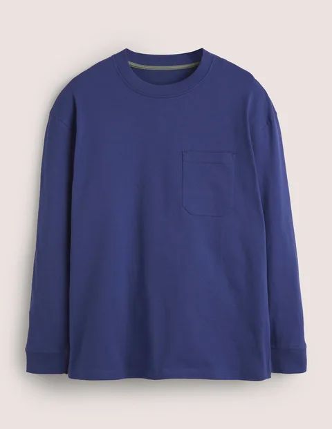 Relaxed Long Sleeve T-shirt Blue Christmas Boden, Space Blue