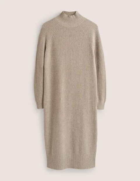 High Neck Knitted Midi Dress Mink Melange Women Boden, Mink Melange