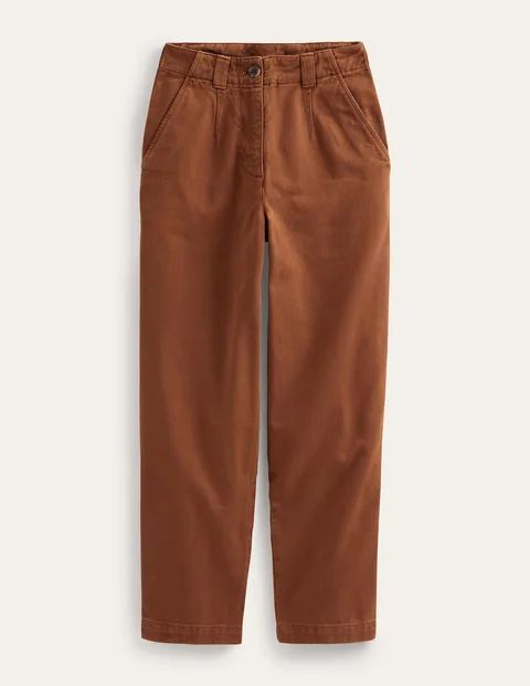 Casual Tapered Cotton Trousers Brown Women Boden, COGNAC