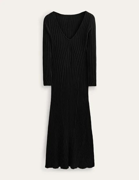 Ribbed Knitted Maxi Dress Black Women Boden, Black