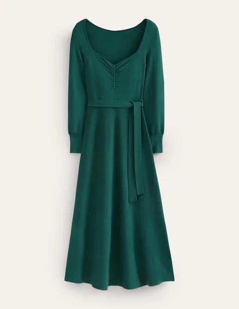 Sweetheart Midi Knitted Dress Green Women Boden, Emerald Night