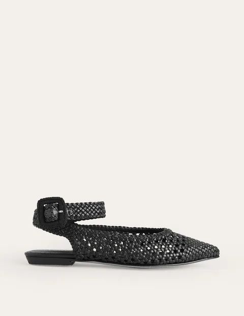 Ankle Strap Pointed Flats Black Women Boden, Black Woven Leather