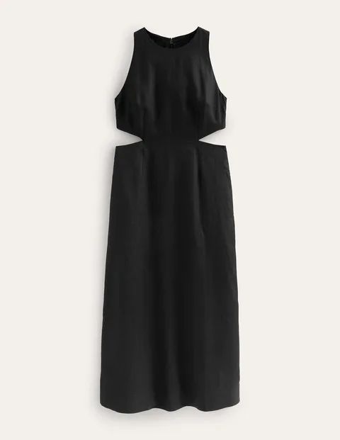 Cut Out Linen Midi Dress Black Women Boden, Black