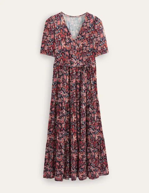 Tiered Wrap Jersey Maxi Dress Brown Women Boden, Rust, Oriental Lily