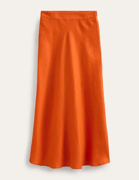 Bias Linen Midi Skirt Orange Women Boden, KUMQUAT