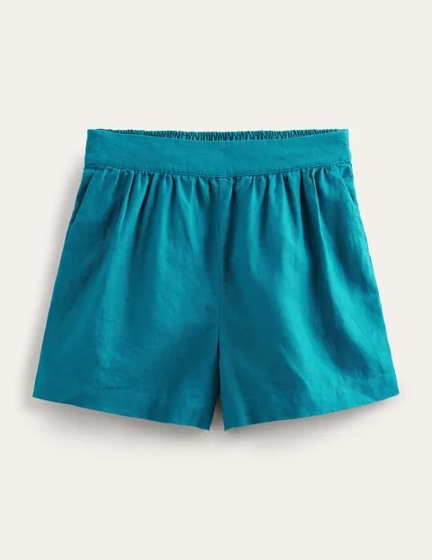Pull-on Linen Shorts Blue Women Boden, Crystal Teal