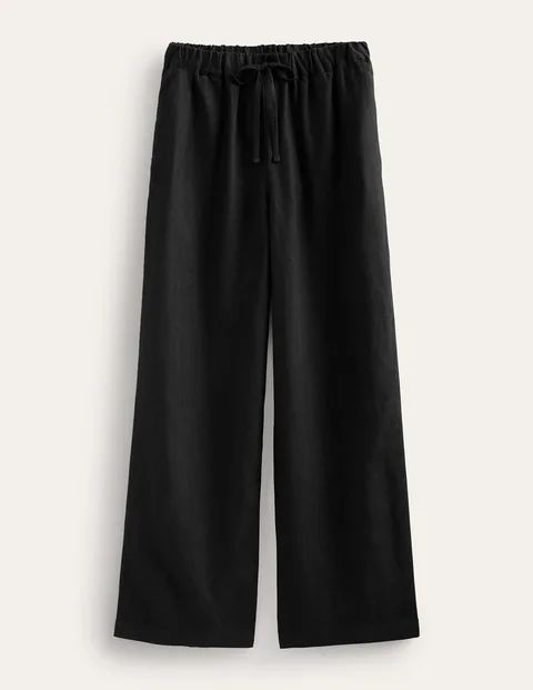 Relaxed Pull-on Linen Trousers Black Women Boden, Black