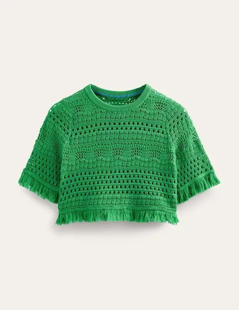 Cropped Fringe Crochet T-Shirt Green Women Boden, Bright Green