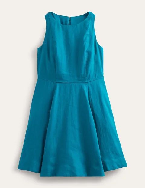 Fit-and-Flare Linen Mini Dress Blue Women Boden, Teal