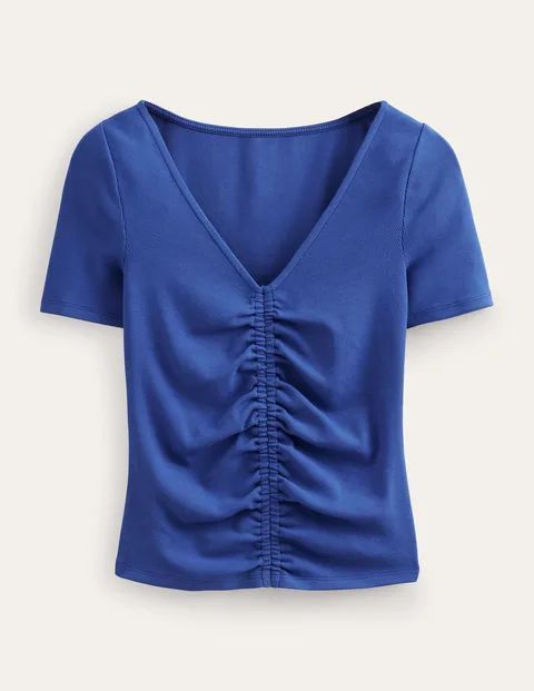 Ruched Front Rib T-shirt Blue Women Boden, Sapphire