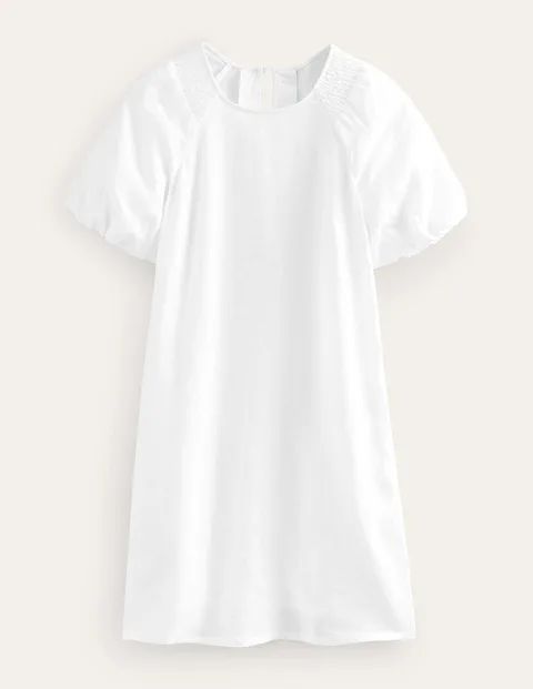Sleeve Detail Linen Mini Dress White Women Boden, White