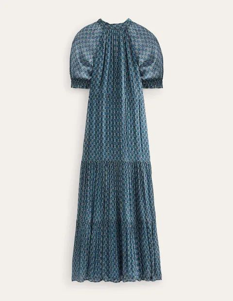 Tie-Neck Tiered Maxi Dress Blue Women Boden, Blue, Paisley Stem