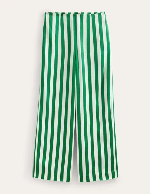 High-Waist Palazzo Trousers Green Women Boden, Rich Emerald Stripe