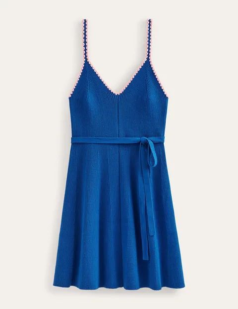 Crochet-Trim Knitted Dress Blue Women Boden, Sapphire