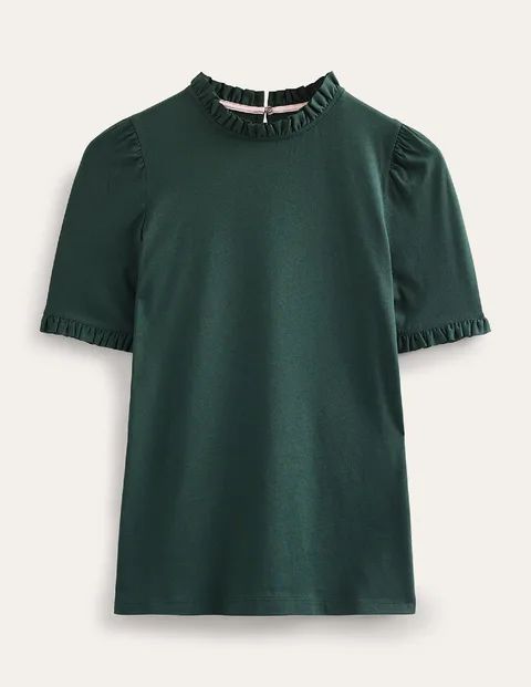 Supersoft Frill Detail T-shirt Green Women Boden, Chatsworth Green