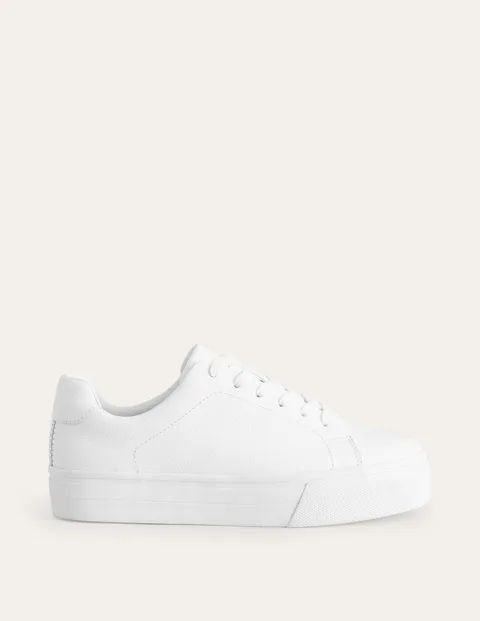 Flatform Trainers White Women Boden, White Tumbled Leather