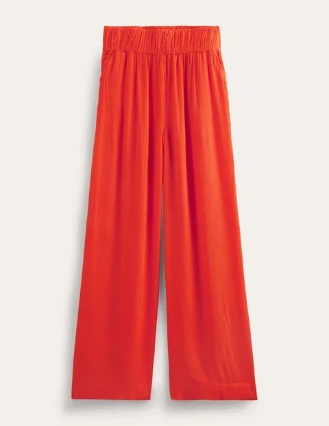 Crinkle Wide Leg Trousers Orange Women Boden, FIREWORK
