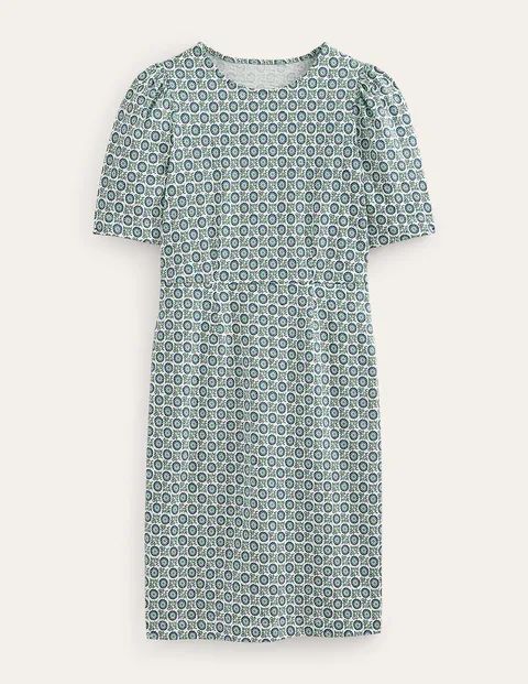 Zoe Jersey Dress Blue Women Boden, Aegean Blue, Sunflower Sprig