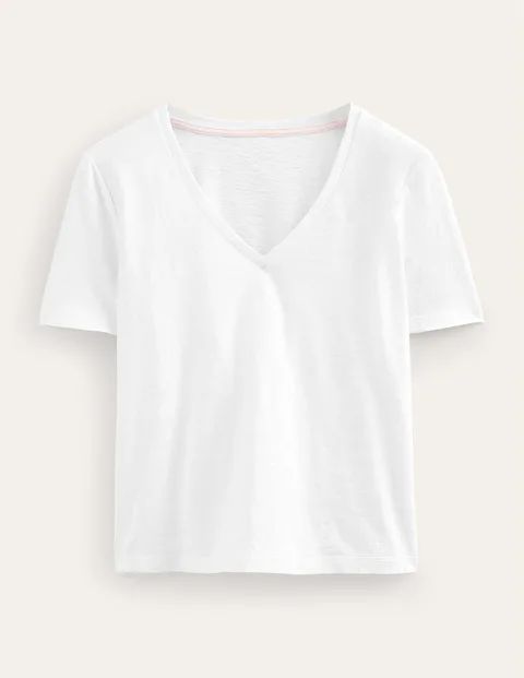 Regular V-Neck Slub T-shirt White Women Boden, White
